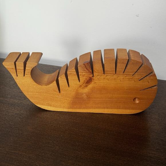 MCM Wooden Whale Letter Napkin Holder Solid Wood Handmade Carved in England VTG - Picture 2 of 14
